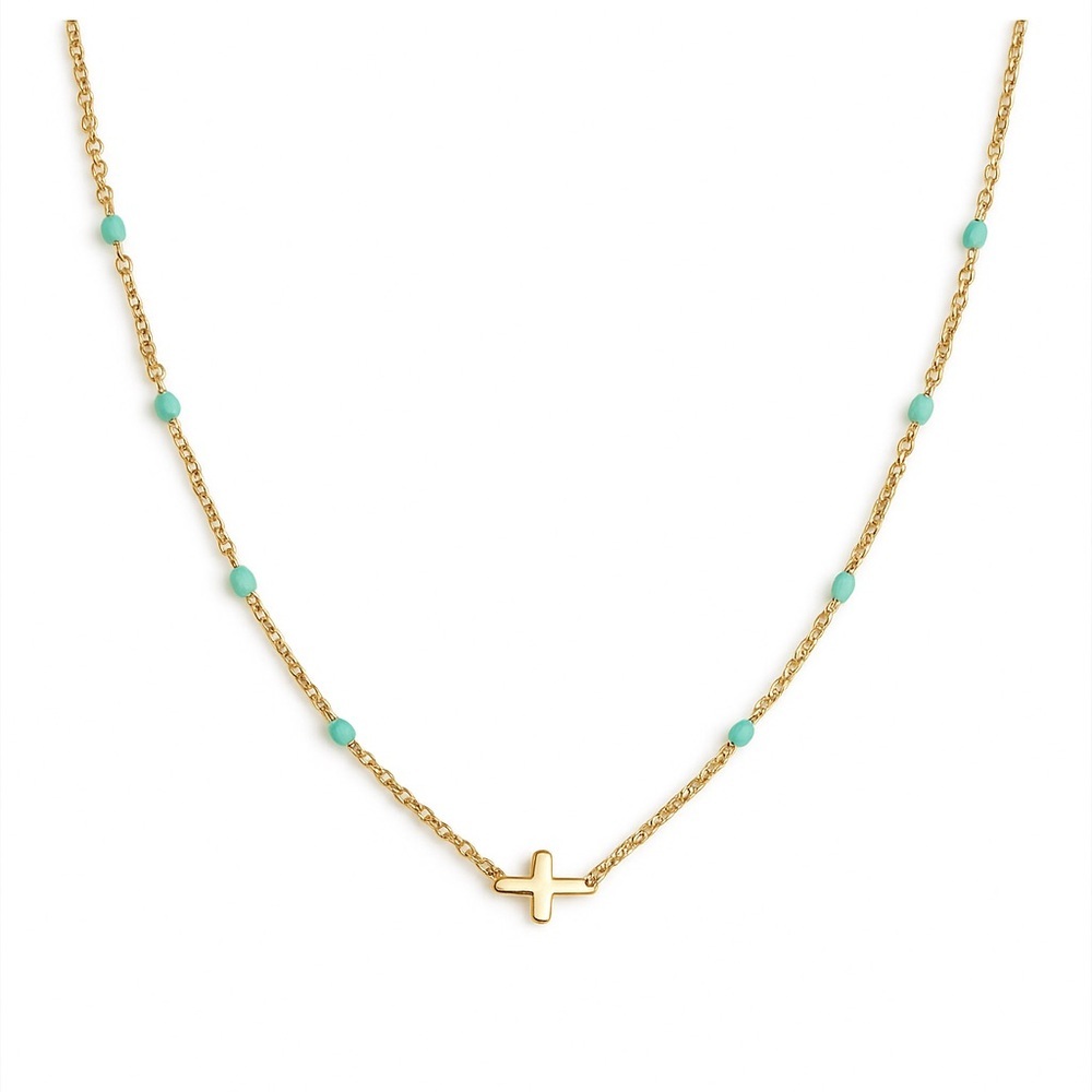 ⚜️ Minimalist Gold Necklace with Turquoise Accents